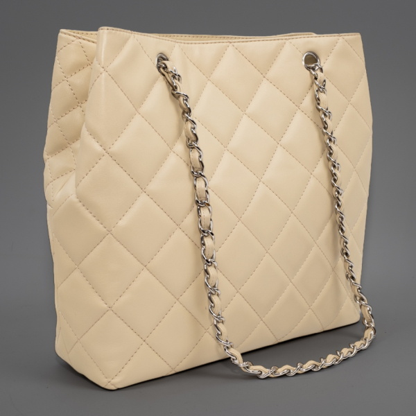 Chanel Calfskin Quilted In The Business North South Tote Ivory